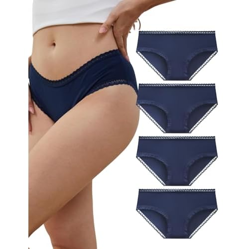 Women's Cotton Knickers Cheeky Lace Trim Hipster Breathable Panties Ladies Underwear Multipack S Navy Blue