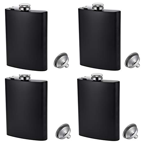 Hillside-Kit Hip Flask for Liquor 8 Oz Stainless Steel Leak proof with Funnel Flask set men flask women flask set (Black 4pcs)