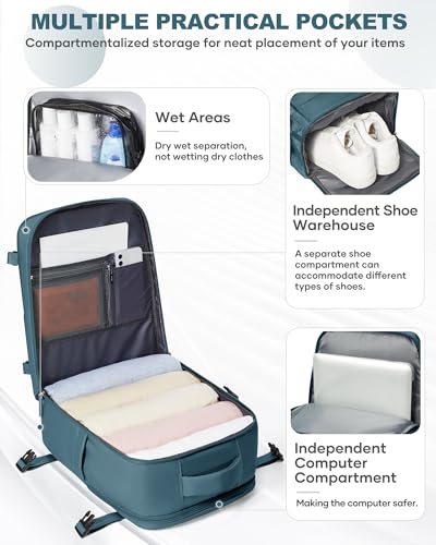 Image of coowoz Travel Backpack Carry On for Women Man Gym Backpack with Laptop Compartment Mochila de Viaje Teacher Personal Item Backpacks Airplane Accessories Must Haves Peacock Blue,20L