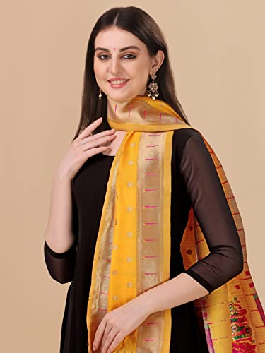 Image of DEVANGI Women's Woven Banarasi Silk Dupatta /Chunni For Women, Floral Print 1 Meter Wide and 2.3 Meter Length Printed Designer Dupatta /Chunni For Girls