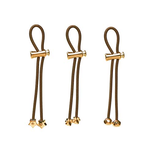 Pulleez Sliding Ponytail Holder, Set of 3 - Rose Gold Star/Paw/Facet Ball Metal Charms - Light Brown Elastic Hair Tie Bracelet