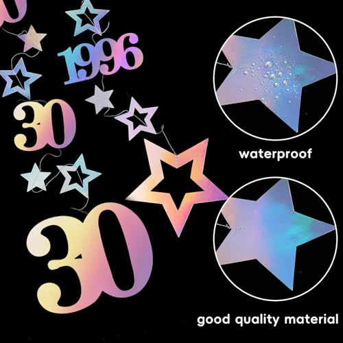Image of Eucutur Iridescent 30th Birthday Decorations for Him Her, Pre-Strung Glitter Twinkle Number Vintage 1996 30 Years Old Hanging Streamer Banner Party Supplies, Cheers 30th Birthday Anniversary Decor