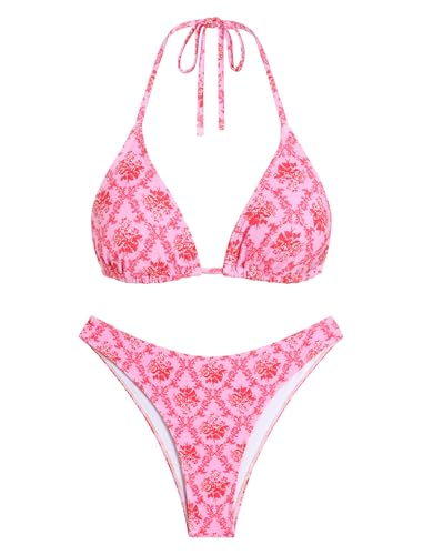 Image of ZAFUL Womens Halter Bikini Sets Triangle Bikinis High Cut Swimsuits 2 Piece Bathing Suits Sexy Swimwear