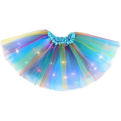 Girls Tutu Skirt, Layered Tulle Dance Skirts, Kids Girls LED Light Up Glitter Star Sequins Ballet Dance Tulle Tutu Skirt, LED Light Up Tutu Skirt Neon Colorful Luminous Party Dance Dress(Lake Blue) Cover
