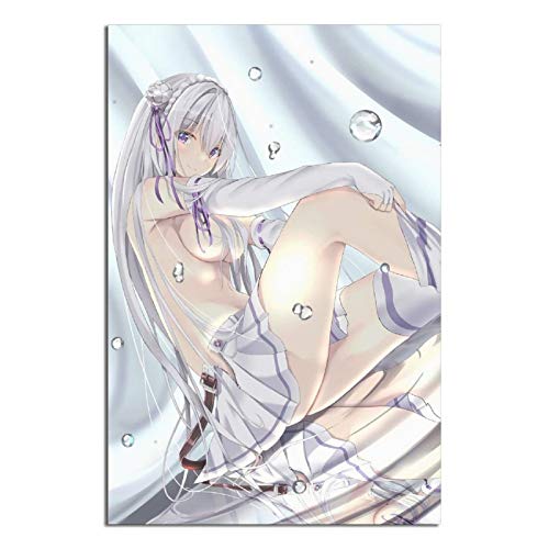 Emilia Re Zero Poster Anime Sexy Girl Canvas Art Wal Picture Home Office Bedroom Gift Posters Painting Decor 24Ã—36inchs(60Ã—90cm)
