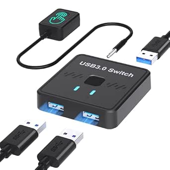USB Switch, Lecnvuo USB-A Selector, Bi-Directional USB Switcher 1 in 2 Out / 2 in 1 Out, 2 Computers Share USB3.0 Devices for Printer, Keyboard, Scanner, Mouse, Compatible with Mac/Win/Linux
