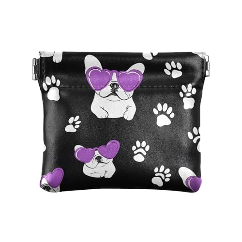 Coin Purse for Women Bulldog Footprints Coin Pouch Change Holder PU Leather Mini Wallet Portable Coin Bag Money Pocket