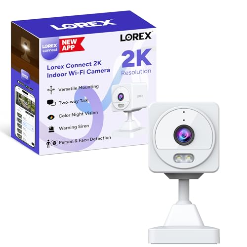Lorex Connect 2K Indoor Wi-Fi Camera | New APP | Color Night Vision | Person & Face Recognition | Versatile Mounting | 2-Way Talk | 24/7 Recording | Privacy Mode | Local SD or Cloud Storage Option
