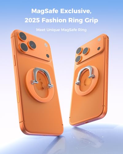 Image of SUPERONE for iPhone 17 Magsafe Phone Grip, Adjustable Magnetic Phone Ring Holder Removable Phone Kickstand Compatible with Magsafe Accessories Only for iPhone 17 Pro Max 16 15 14 13 12 Series - Orange