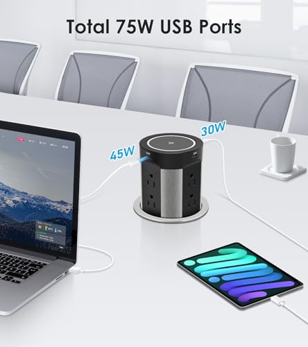 Regleta emergente para encimera, PD45W 4 USB/8 tomas/cargador inalámbrico miniatura 3