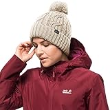 Strick-Bommelmütze Jack Wolfskin STORMLOCK POMPOM BEANIE winddichte Mütze, birch, ONE SIZE (56-61CM)