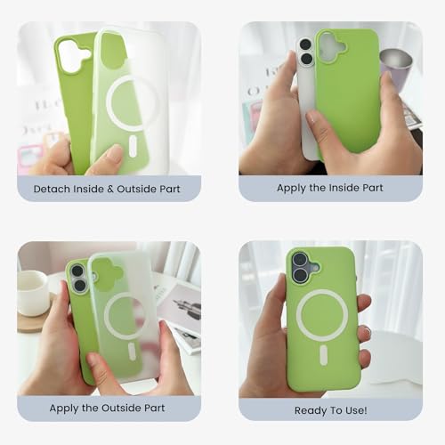 Image of Hupshy iPhone 16 Back Cover with Camera Protection Rings, Kickstand-Matte /Anti, Non-Slip, Camera Glass Protection,Transparent Shockproof Cover for iPhone 16 (Green)