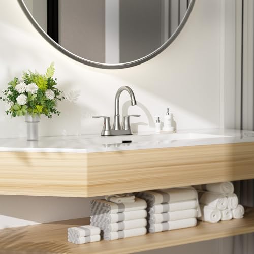 Phiestina 4 Inch 2 or 3 Hole Brushed Nickel Bathroom Sink Faucet RV Swivel 2 Handle Centerset Bath Vanity Faucet, with cUPC Water Supply line & Metal Pop-up Drain,TY36-BN