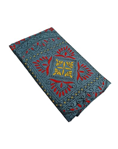 Image of SHRISTI CLOTHINGS Women's Hand Embroidered Cotton Silk Kantha Stitch Saree with Blouse Piece (SB4200924 GREYD46)