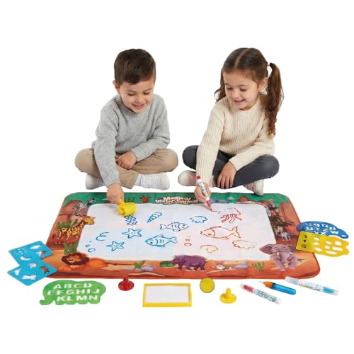 BUDDY BABY - AquaPaint - Alfombra Infantil Mágica XL para Pintar con Agua - Medidas Super Grandes 150x100 cm- Juguete educativo de 3 a 12 años - Incluye Accesorios - Con Caja de Regalo (Safari)