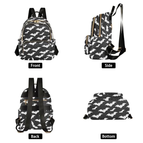 Image of ALAZA Bat Halloween Black White Women Backpack Purse Ladies Fashion Shoulder Bag Daypack Travel Bag 10L