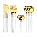 16 sztuk obiadowa Złote Zestawy sztućców Zestawy stołowe Kompletne zestawy naczyń Kompletny stół Złoty Sztućce Knife Lunch Nóż Spoons Forks Zestawy (Color : White Gold 16Pcs)