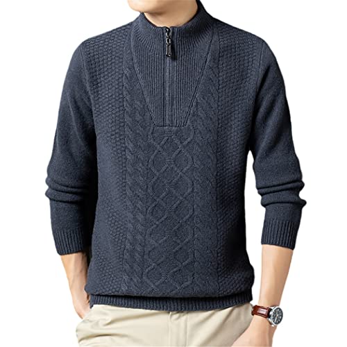 Pull d'hiver épais homme tricot haut de gamme col zippé gris fer L