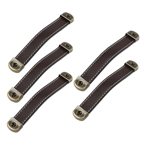 Happyyami 5個ヴィンテージスル木箱皮革提手 キャビネット ワードローブ用レザーハンドル ネジ付き家具引き出し取っ手 リビング 寝室 オフィス