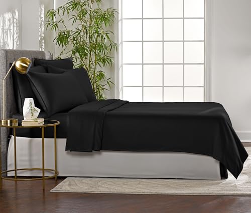 Image of Pure Bamboo Queen Sheets, Genuine 100% Organic Viscose Derived from Bamboo Bed Sheet Set, Luxuriously Soft & Cooling, Double Stitching, 2 Year Quality Promise (Queen, Black)