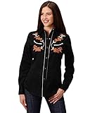 Roper Women's Old West Floral Embroidered Long Sleeve Western Shirt Black Medium