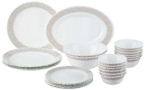 Larah By Borosil Fluted Waltz Dinner Set 27 Pieces, Opal Glass Dinner Plates & Bowls Crockery Set For Rs. 1768 @ 52 %