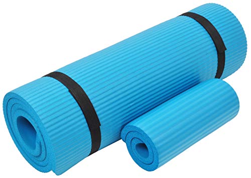 Everyday Essentials 1/2-Inch Extra Thick High Density Anti-Tear Exercise Yoga Mat with Knee Pad and Carrying Strap, Blue