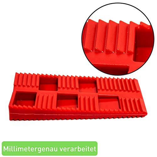 Premium Keile Kunststoff (130 Stück) - Plastik Keile als Abstandshalter - Abstandhalter Terrassendielen & Fenster - Unterlegkeile, Unterlegplatten, Abstandskeile, Montagekeile im Set - Farbe: Rot