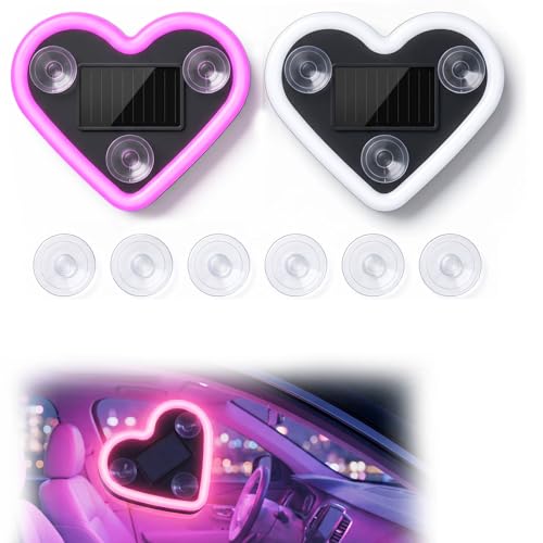 2PCS Car LED Ambient Light, Solar Heart Lights for Car...