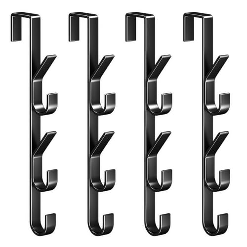 Veehaolu Over Door Hooks, Heavy Duty 4 Pack Metal Door Hanger for Clothes, Towels, Bags (Black)