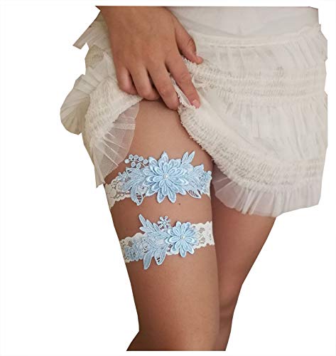 Ryulife Wedding Garter Rhinestone Embroidery Flower Beading White Sexy Garters for Bride