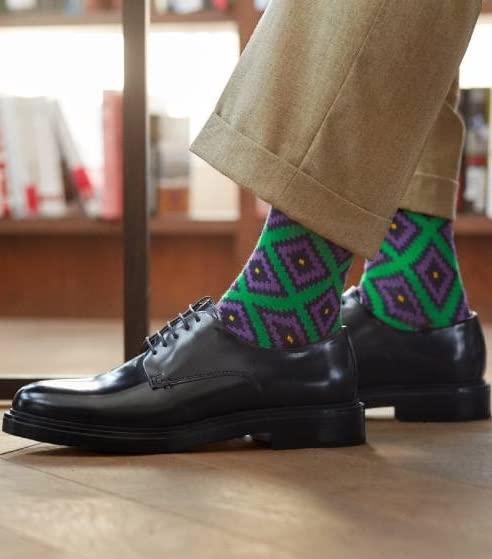 JNRB Men's Cotton Colorful Crew Dress Socks Rhombus Rhomb Diamond Argyle Geometric Pattern, L-XL4