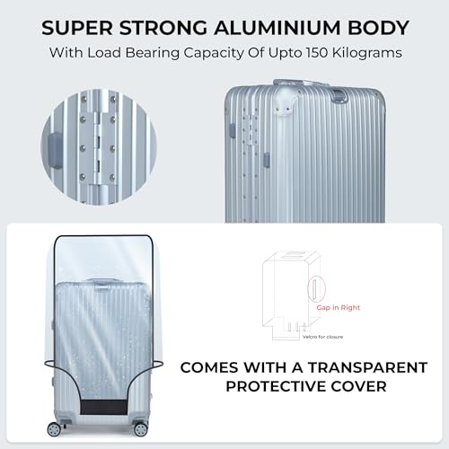 Image of Verage Luxe Secure Jet Full Aluminium Body (44 Liters) Cabin Size Luggage with Zipper Less Frame Closure & Dual TSA Clasp Locks Spinner Suitcase Trolley Bag (Silver, 20 inch / 57 Cms)