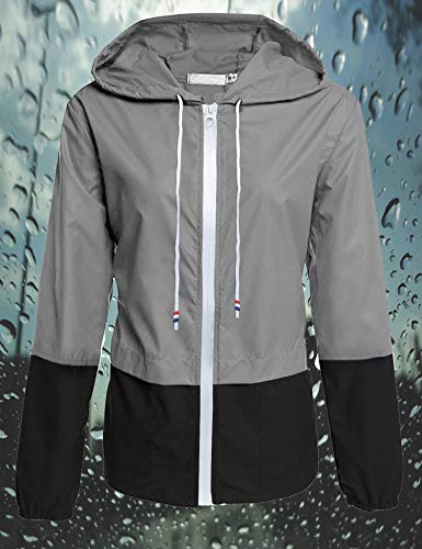 Avoogue Lightweight Raincoat Women's Waterproof Windbreaker Packable Outdoor Hooded Rain Jacket Grey XXL - Thumbnail 3