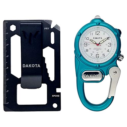 Dakota Mini Clip Microlight Carabiner Watch and Money Clip Multitool Combo Gift Set Aqua
