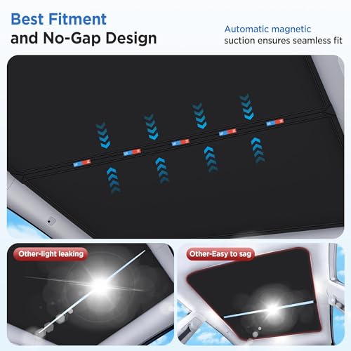 Image of 2026 Upgrade Sunshade Roof for Tesla Model Y 2020-2024 [No-Gap /Sag-Free] Heat Insulation Glass Roof Sunshade Sunroof for Tesla Model Y Accessories 2024 2023 2022 2021 2020 Black