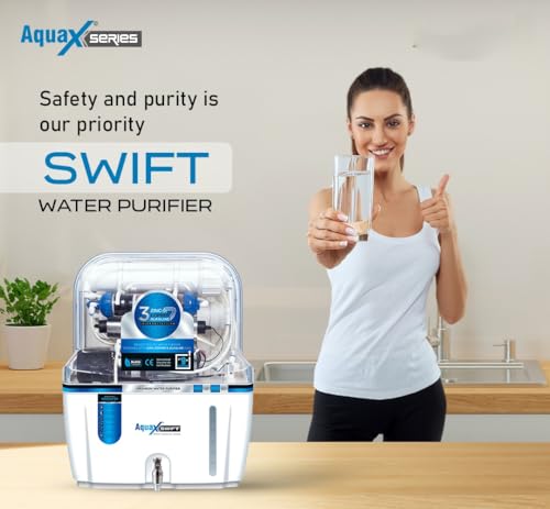 Image of Aqua Swift RO + UV + UF Water Purifier | Copper Zinc Alkaline Technology | TDS Controller | 15L Storage Tank | ISI Certified | 12-Stage Purification System | Suitable for All Water Types(Black TPT)