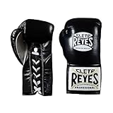 CLETO REYES Pro Boxing Gloves for Women and Men, Fighting, Sparring, Muay Thai, MMA, Kickboxing, Leather, Laced, 8 oz, Black