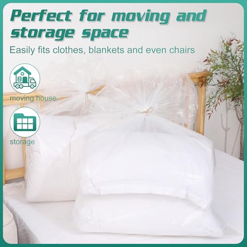 saerryor 10 Pcs Large Clear Plastic Bags, 100x152cm Heavy Duty Storage Bags with String, Dustproof Waterproof Packing Bags - Image 4