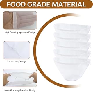 5 sacchetti per latte di noce, biologici, lavabili con coulisse, panno a maglia fine, riutilizzabili, a forma di ciotola, in nylon, con sacchetto filtro con coulisse