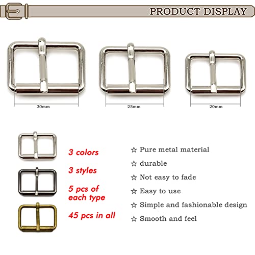 TTYSHIP Pack of 45 Metal Roller Buckles, Stainless Steel Strap Adjuster, for Leather Belt Luggage Accessories and Leather Crafts - Image 2