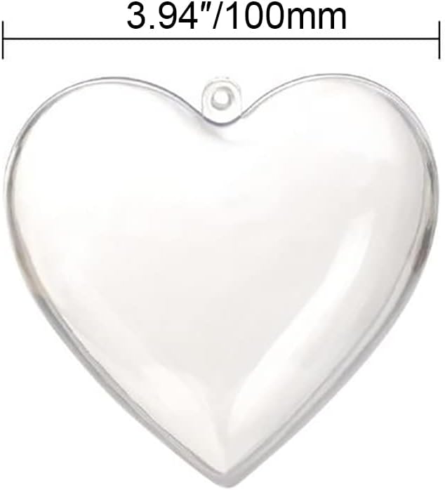 ECYC 20 Pcs 100mm Clear Plastic Fillable Heart Shaped Ornaments Ball, Christmas Tree Heart Shape Ball Hanging Ornaments Gift Box Decoration