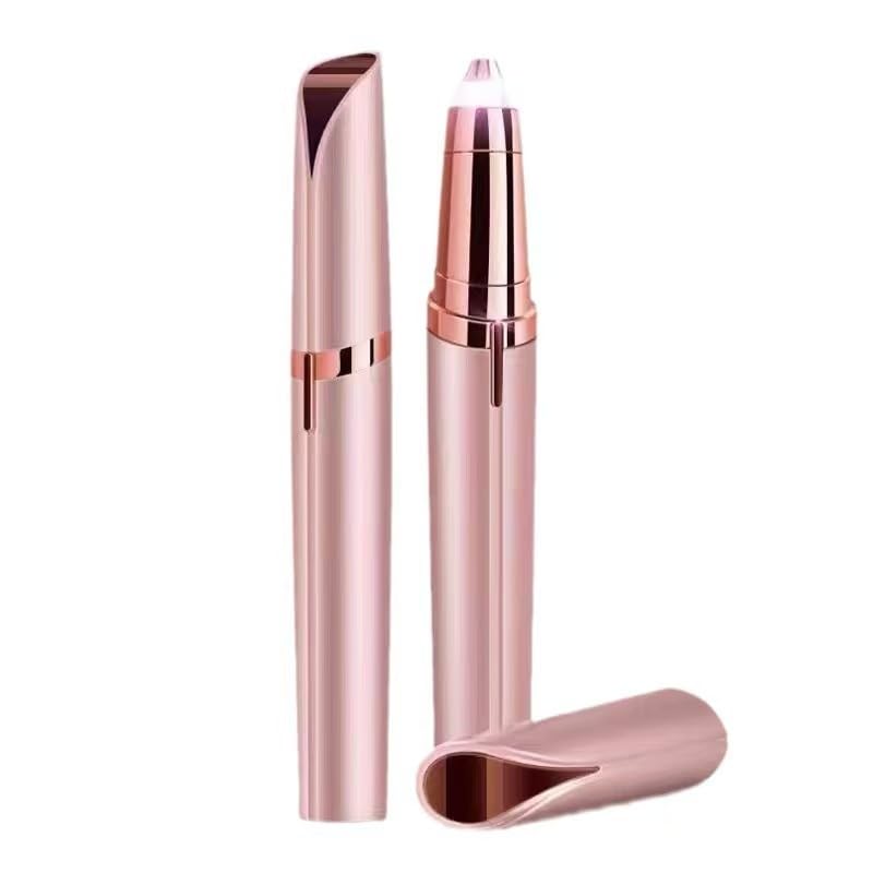 Women's Eyebrow Trimmer - Waterproof Rechargeable Facial Hair Remover for Eyebrows Face, Painless Skin-Friendly with LED Light &amp; 2 Blades (Pink) (Golden)