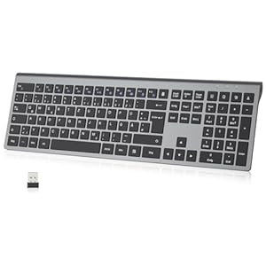 cimetech Kabellose Tastatur Kabellos Deutsches QWERTZ Layout Wireless Keyboard Wiederaufladbare Full Size Ultraslim 2,4G Funktastatur mit Multimedia-Tasten für PC, Computer, Notebook, Laptop, Windows