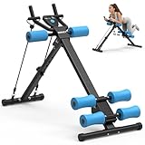 DERACY Máquina de entrenamiento de abdominales ajustable, máquina plegable para abdominales de 440 libras (azul)