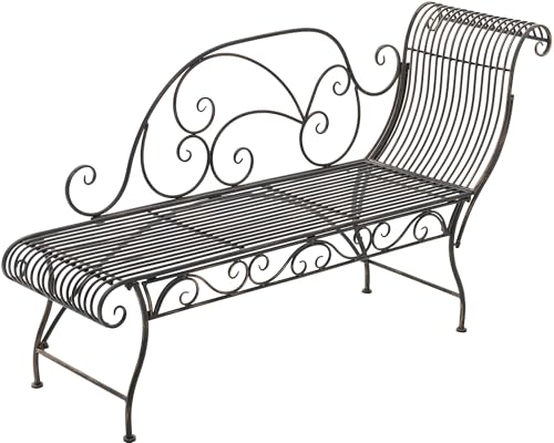 CLP Banc de Jardin en Fer Karma, Récamière Gauche, Style Maison de Campagne, 156 x 46 cm (jusqu'à 5 Couleurs au Choix), Blanc Antique