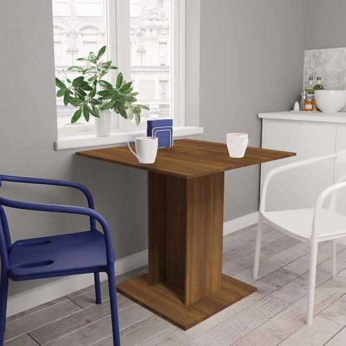 Zeehear Table de salle à manger, aspect chêne, marron, 80 x 80 x 75 cm, en bois robuste, avec socle carré, idéale pour la salle à manger et la cuisine