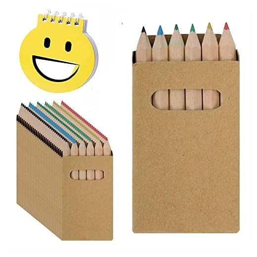 25 Cajas de 6 Mini Lápices de Colores. No Tóxicos. Incluye 1 Sola Libreta. Cajas Lisas para que Puedas Personalizarlas a tu Gusto