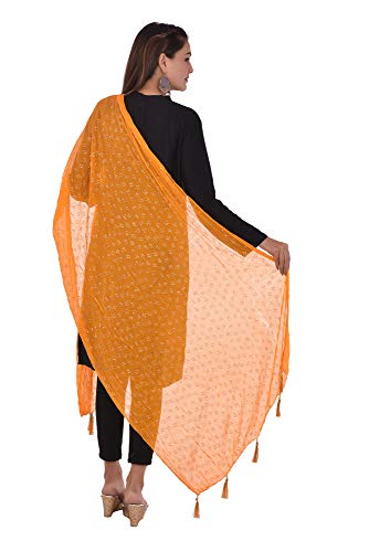 Image of YOUTHQUAKE Soft Chiffon Dupatta with Golden Foil Print & Tassels for Women & Girls