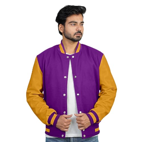 Image of Men's Fashion Varsity Jacket Causal Slim Fit Wool Letterman Baseball Bomber Jackets